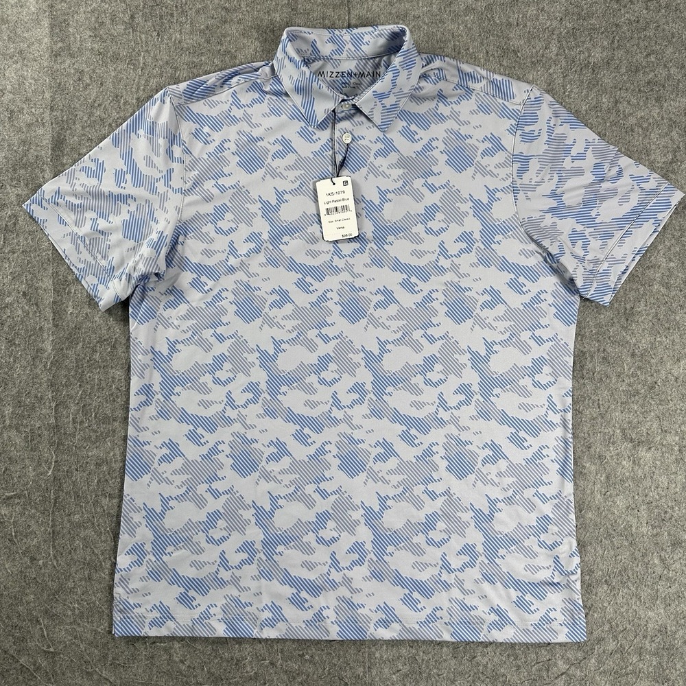 Mizzen+Main Mens Versa Polo Small Trim Fit Blue Multi Camo Print New With Tags